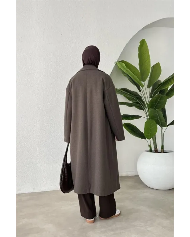 جاكيت جوخ مبطن ساتان - بني غامق